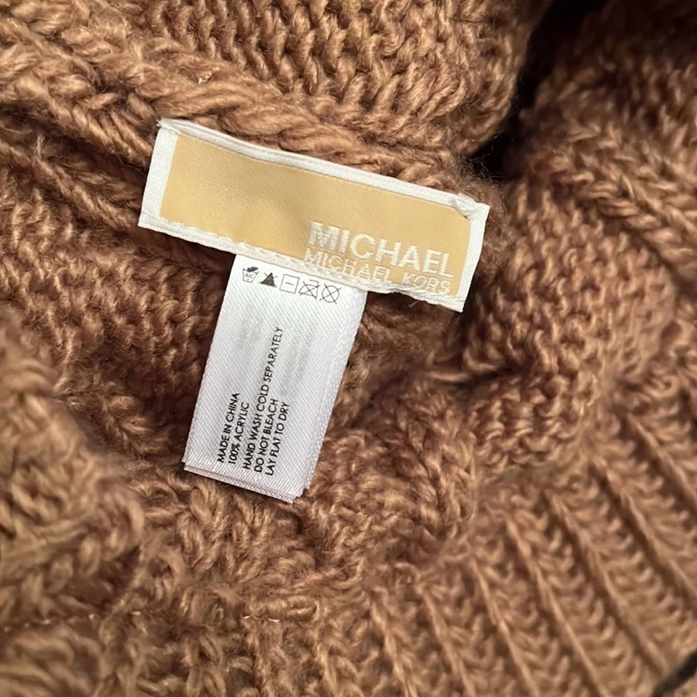 Brand New Michael Kors Cable Knit Winter Beanie Hat w/ Rib Brim Bill Camel